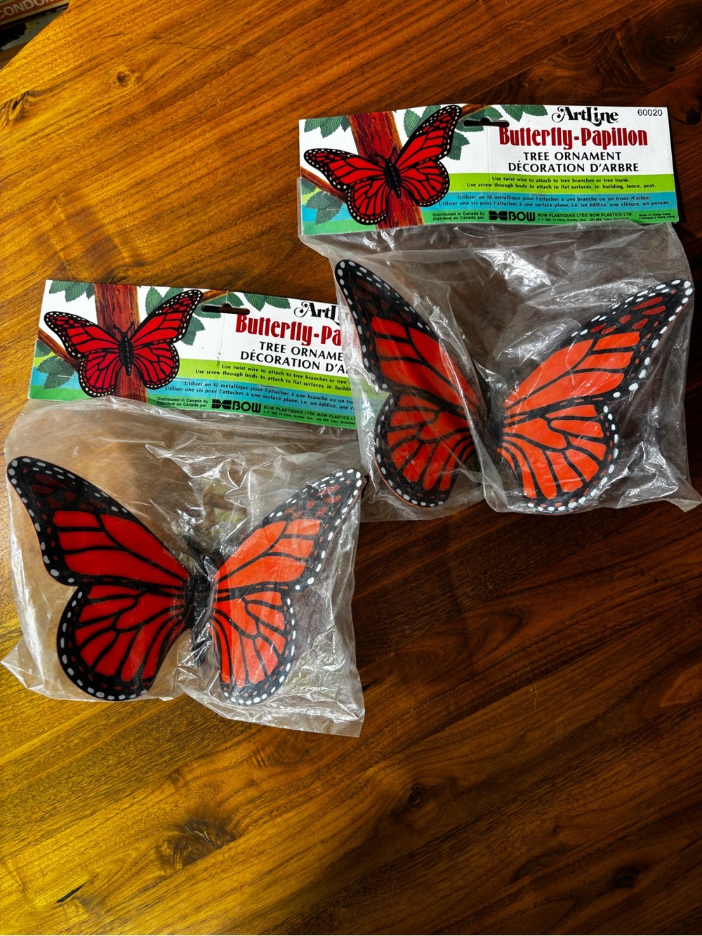 Vintage 1983 Artline Monarch Butterfly Tree Ornaments Set of 2 NOS Retro